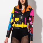 Multi-Color Studded Biker Leather Jacket
