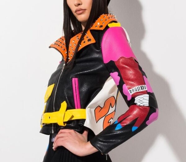 Multi-Color Studded Biker Leather Jacket