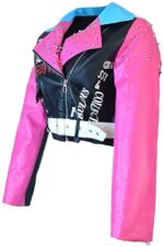 Multi Color Studded Short Biker Leather Jacket