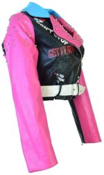 Multi Color Studded Short Biker Leather Jacket