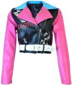 Multi Color Studded Short Biker Leather Jacket
