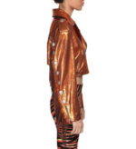 Orange Cropped Metallic Fringe Leather Jacket
