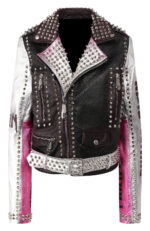 Philipp Plein Multi Color Silver Studded Leather Jacket