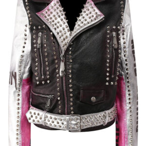 Philipp Plein Multi Color Silver Studded Leather Jacket