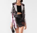 Philipp Plein Multi Color Silver Studded Leather Jacket