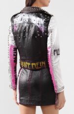 Philipp Plein Multi Color Silver Studded Leather Jacket