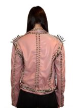 Pink Golden Studded Leather Biker Jacket