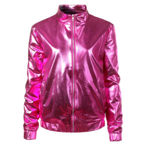 Pink Metallic Coated Women Jacket
