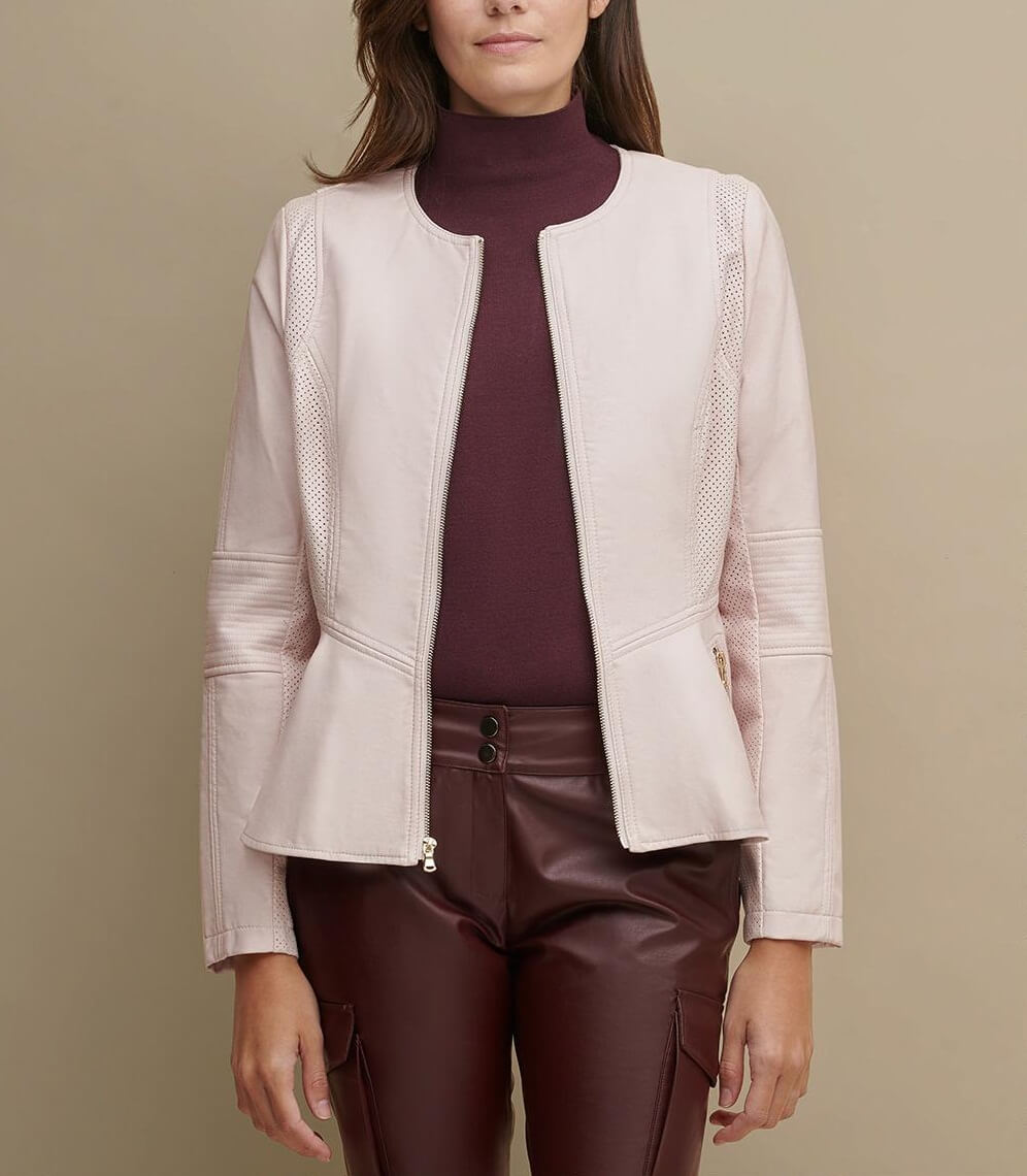 Pink Peplum Women Leather Jacket (1) Pink Peplum Women Leather Jacket