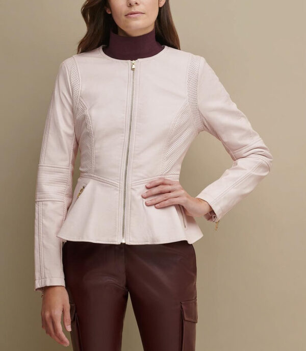 Pink Peplum Women Leather Jacket