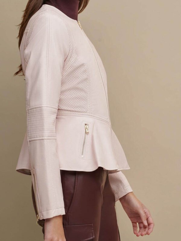 Pink Peplum Women Leather Jacket