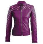 Purple Star Silver Studs Quilted Leather Jacket