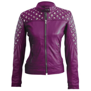 Purple Star Silver Studs Quilted Leather Jacket