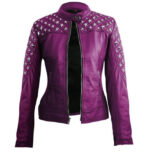 Purple Star Silver Studs Quilted Leather Jacket