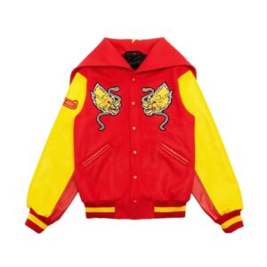 Red China Global Varsity Leather Jacket