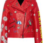 Red Painted Leather Biker Jacket