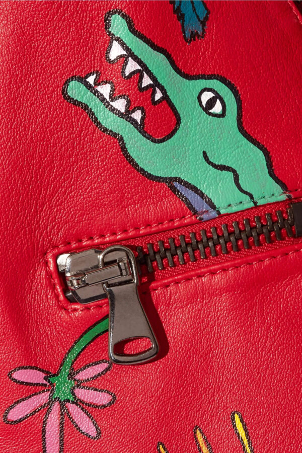 Red Painted Leather Biker Jacket