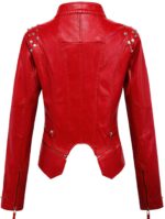 Red Silver Studded Rivet Leather Jacket