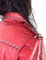 Red Silver Studs Leather Biker Style Jacket