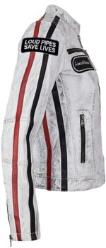 Retro Strips Leather Biker Jacket