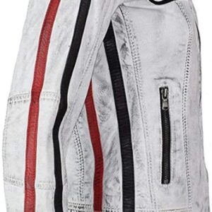 Retro Strips Leather Biker Jacket
