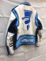 Rock Punk Blue White Silver Studded Leather Jacket