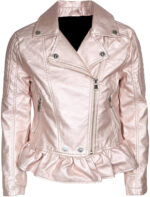 Rose Metallic Leather Biker Jacket