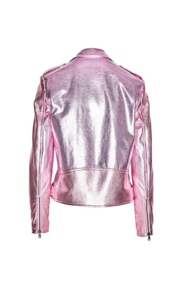 Metallic Rose Biker Women Leather Jacket