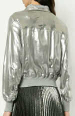 Silver Metallic Bomber Women Fashion Leather Jacket