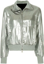 Silver Metallic Bomber Women Fashion Leather Jacket