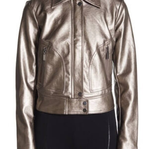 Silver Metallic Leather Women's Jacket