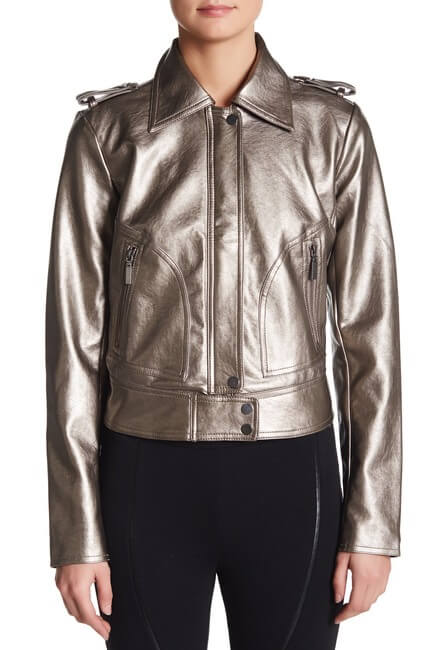 Silver Metallic Leather Women's Jacket (1) Silver Metallic Leather Women's Jacket