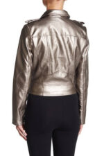 Silver Metallic Leather Women's Jacket