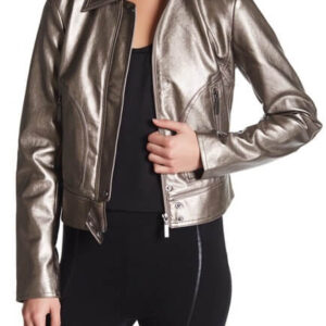 Silver Metallic Leather Women's Jacket