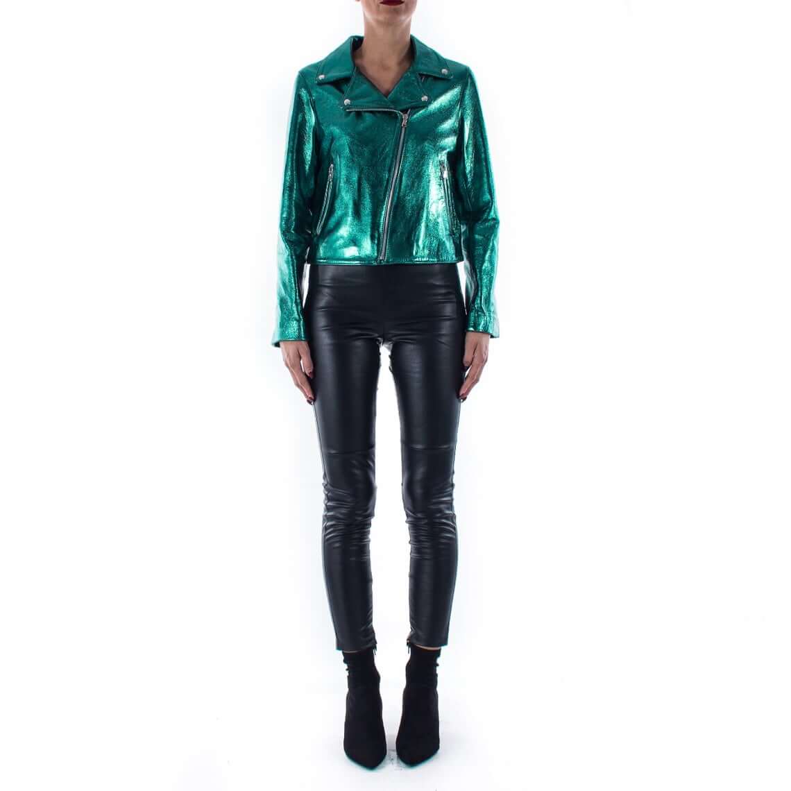 Teal Metallic Leather Biker Women's Jacket (1) Teal Metallic Leather Biker Women's Jacket