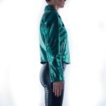 Teal Metallic Leather Biker Women's Jacket