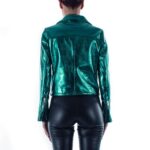 Teal Metallic Leather Biker Women's Jacket