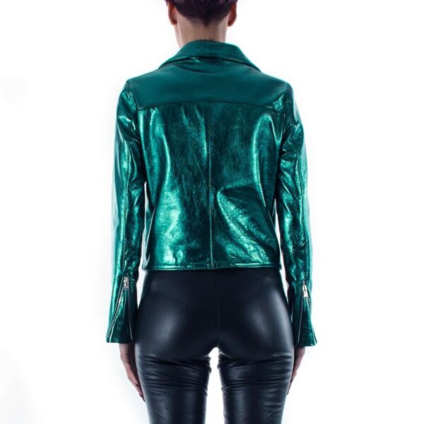 Teal Metallic Leather Biker Women's Jacket