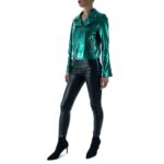 Teal Metallic Leather Biker Women's Jacket