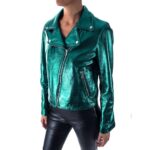 Teal Metallic Leather Biker Women's Jacket