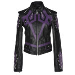 Two Tone Black Purple Silver Studded Leather Jacket