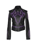 Two Tone Black Purple Silver Studded Leather Jacket