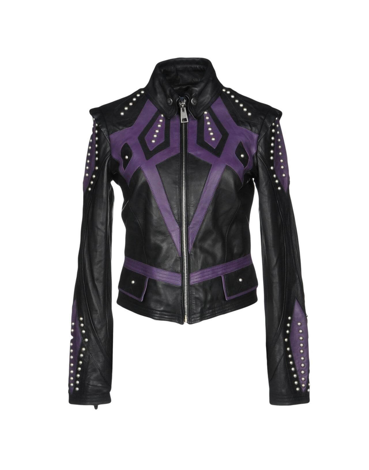Two Tone Black Purple Silver Studded Leather Jacket (1) Two Tone Black Purple Silver Studded Leather Jacket