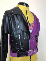 Two-Tone Black Purple Silver Studs Leather Jacket