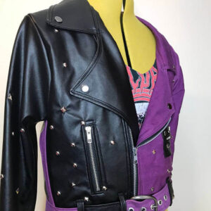 Two-Tone Black Purple Silver Studs Leather Jacket