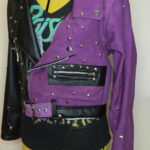 Two-Tone Black Purple Silver Studs Leather Jacket