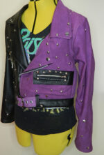 Two-Tone Black Purple Silver Studs Leather Jacket