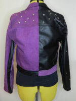 Two-Tone Black Purple Silver Studs Leather Jacket