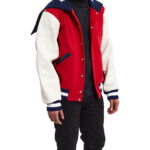 USA Varsity Leather Jacket In Red Multi