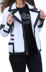 White Combo Leather Jacket For WomenWhite Combo Leather Jacket For Women